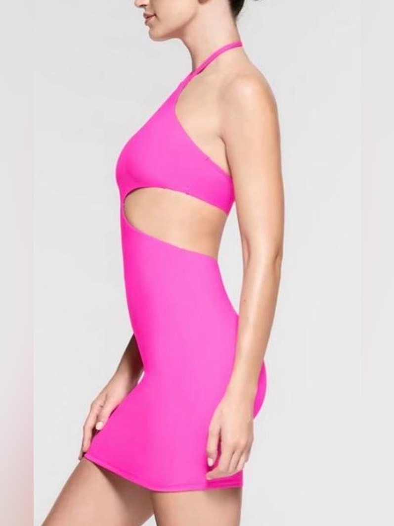 Nwt Skims Fits Everyone Neon Pink Halter Dress